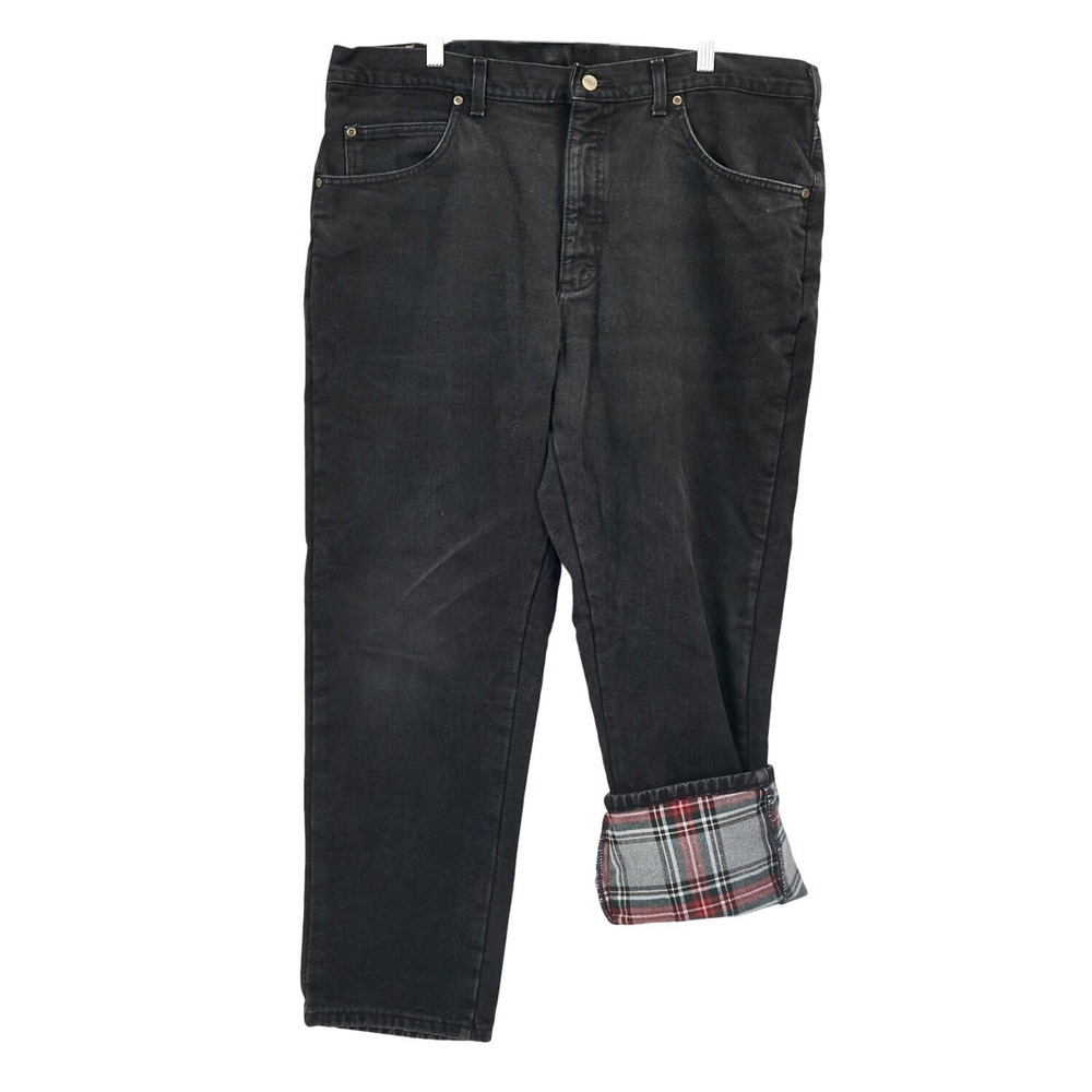 L.L.Bean Men's Black Flannel Lined Denim Jeans FITS 38X30 Straight Leg Comfort